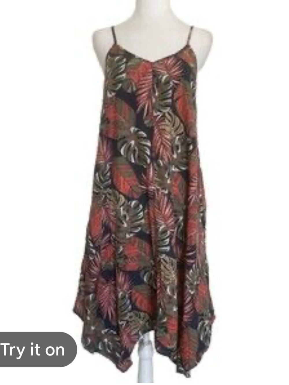 Time and Tru Palm Leaves Dress Navy EUC
